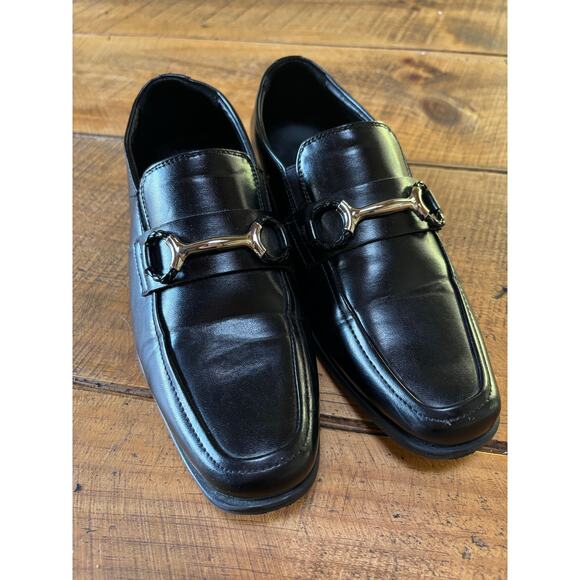 Stacy Adams Boys Solid Black Faux Leather Slip On Loafer Dress Shoes Size 3M - Picture 2 of 12